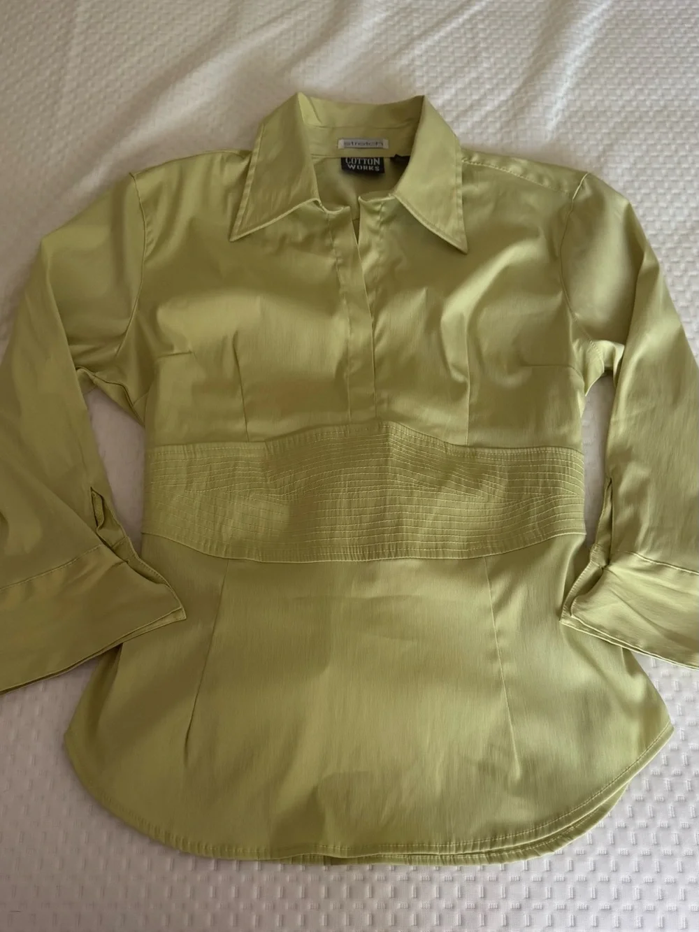 Sage Smocked-Waist Button-Down Shirt Size L Business Casual - Picture 8 of 9